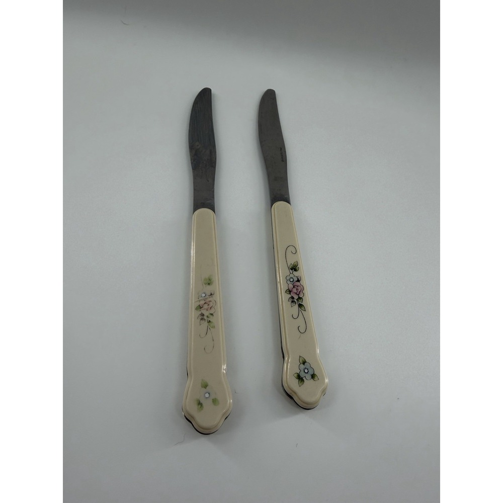 Pfaltzgraff Tea Rose Stainless Set of 2 Dinner Knives Vintage Flatware